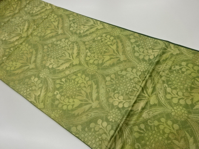 立涌に変わり草花模様織出し袋帯